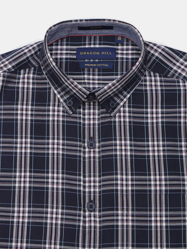 Dragon Hill cotton navy color checks casual shirt