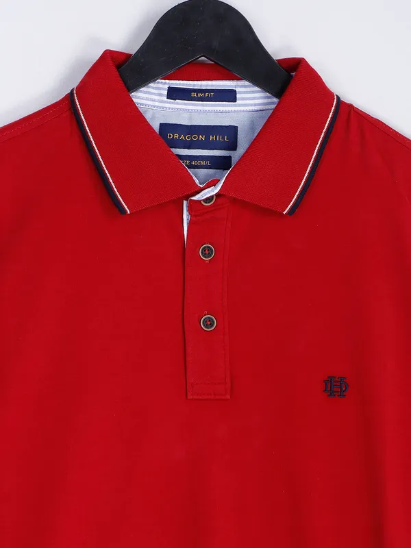 Dragon Hill cotton red plain t shirt