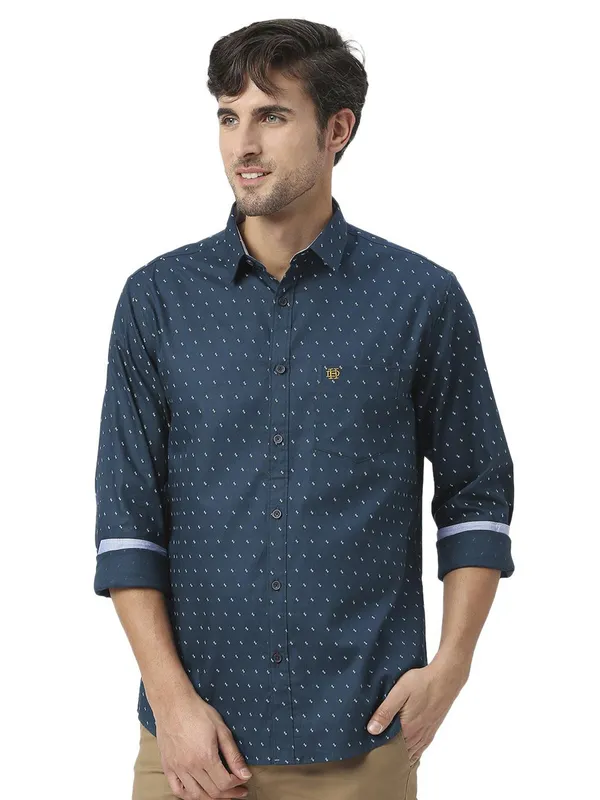 Dragon Hill cotton teal blue printed shirt