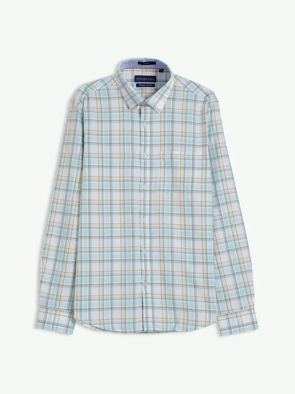 Dragon Hill cotton white and green checks shirt