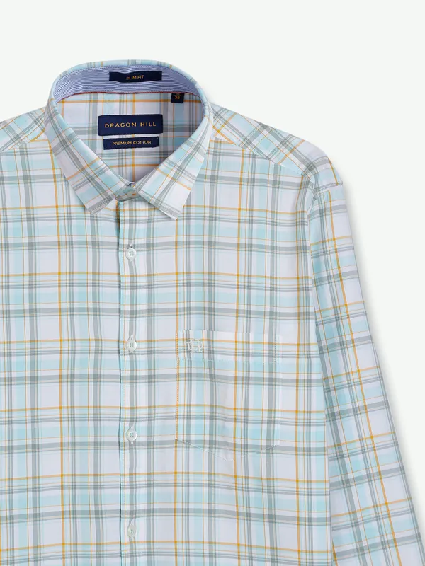 Dragon Hill cotton white and green checks shirt