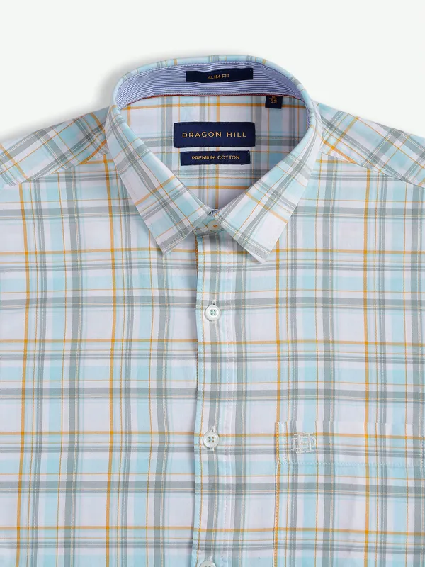 Dragon Hill cotton white and green checks shirt