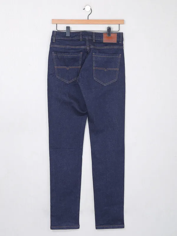 Dragon Hill dark blue solid slim tapered fit jeans