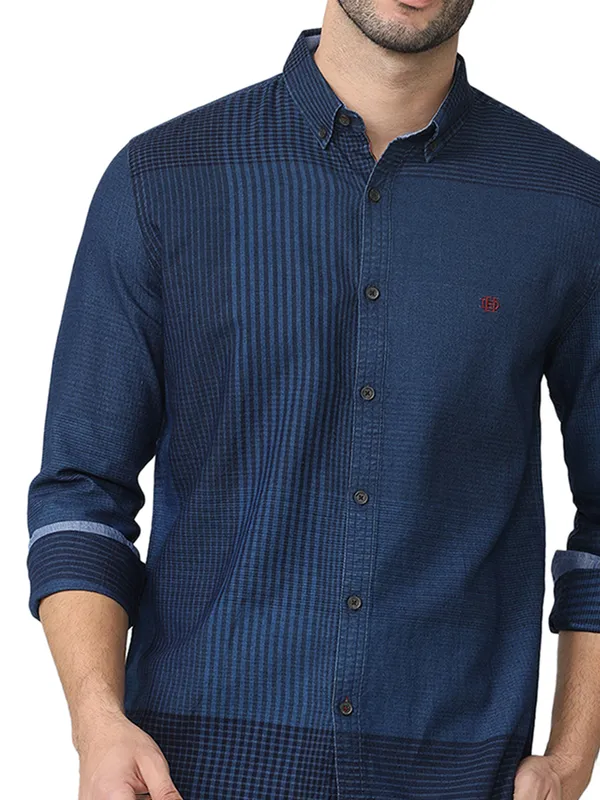 DRAGON HILL indigo blue checkered cotton shirt