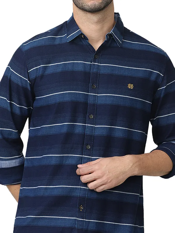 DRAGON HILL indigo blue striped cotton shirt