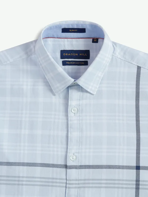 Dragon Hill light blue cotton checks shirt