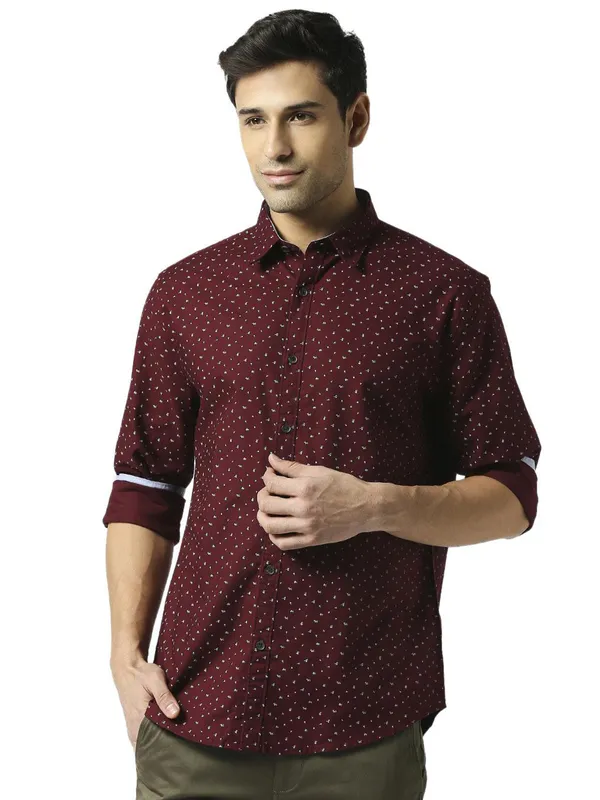 Dragon Hill maroon cotton printed shirt