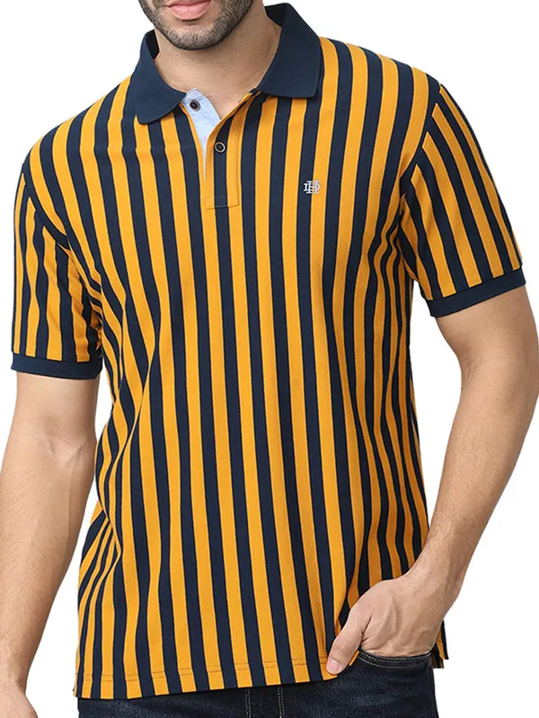 DRAGON HILL mustard and blue striped polo t-shirt