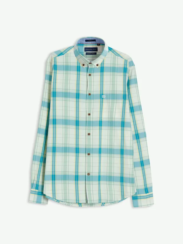 Dragon Hill off white and aqua cotton shirt