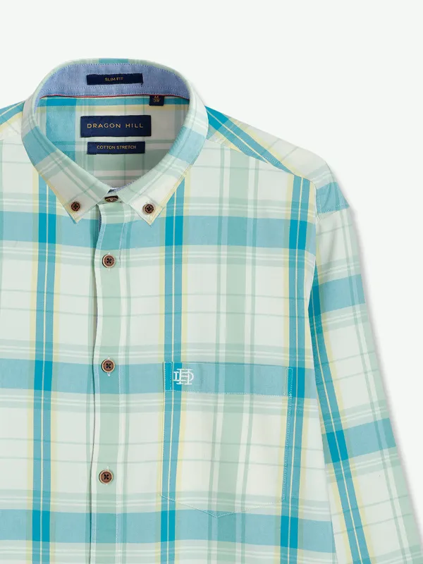 Dragon Hill off white and aqua cotton shirt