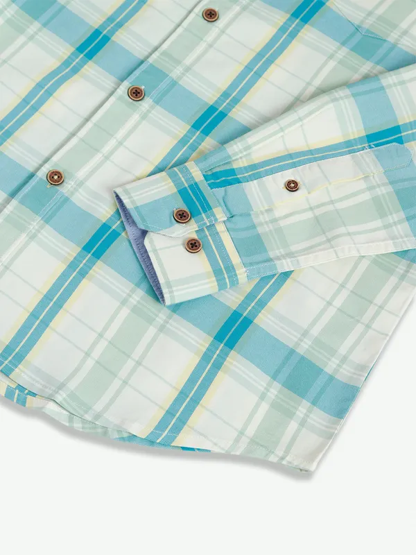 Dragon Hill off white and aqua cotton shirt