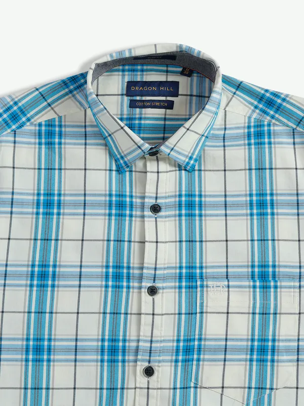 Dragon Hill off white and blue cotton shirt