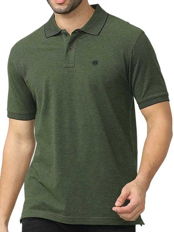 DRAGON HILL olive plain cotton polo t-shirt