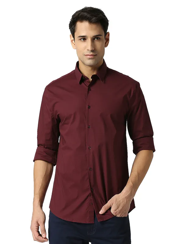 Dragon Hill plain maroon cotton shirt