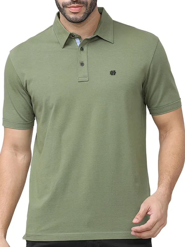 DRAGON HILL plain olive cotton polo t-shirt