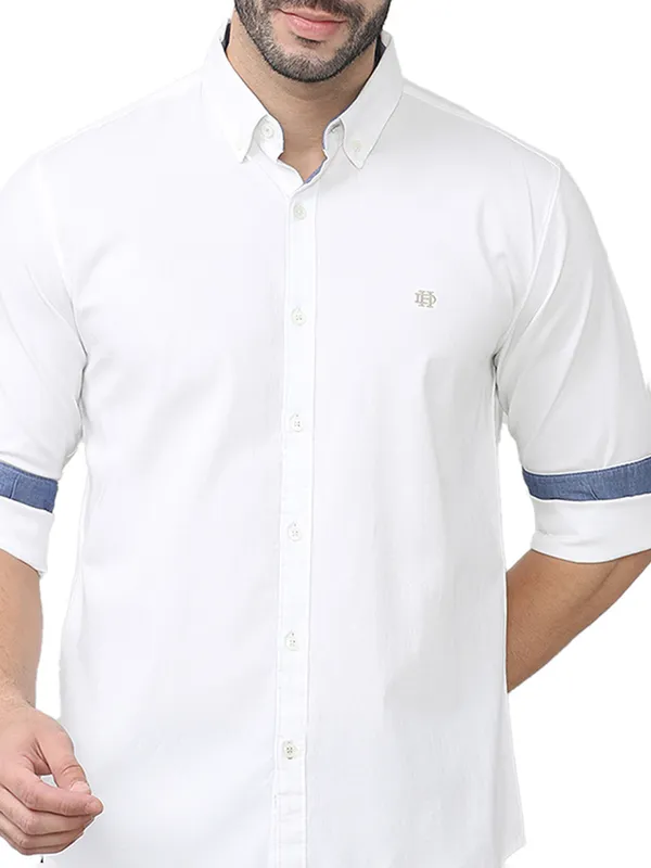 DRAGON HILL plain white cotton slim fit shirt