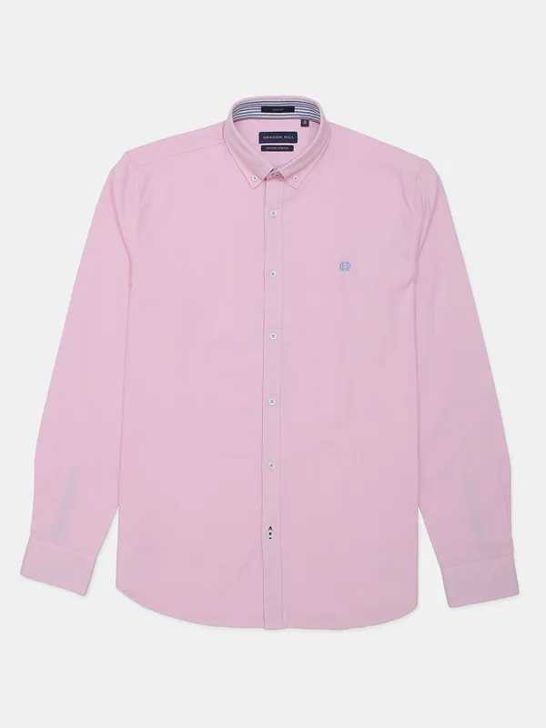 Dragon Hill powder pink solid cotton casual shirt