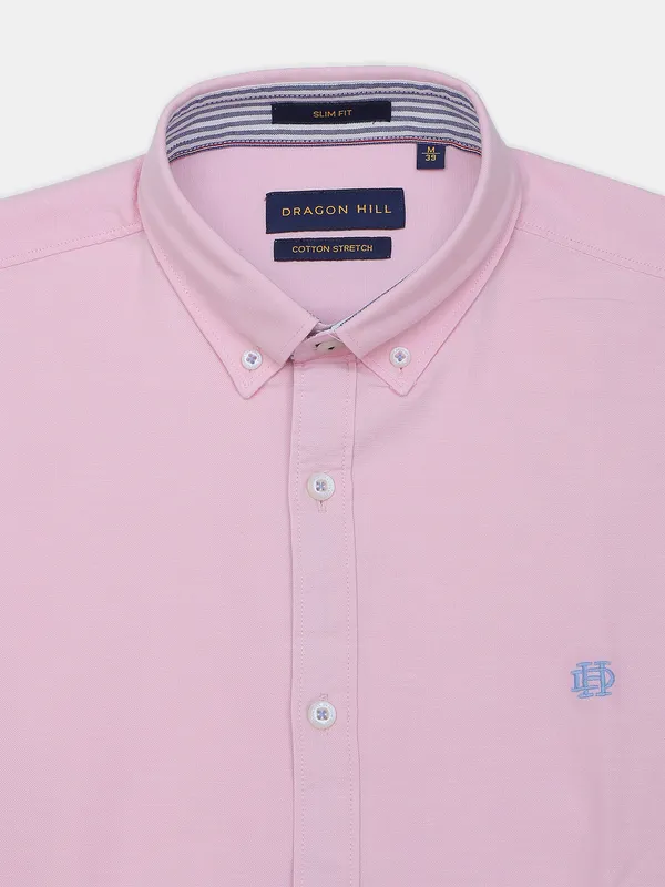 Dragon Hill powder pink solid cotton casual shirt