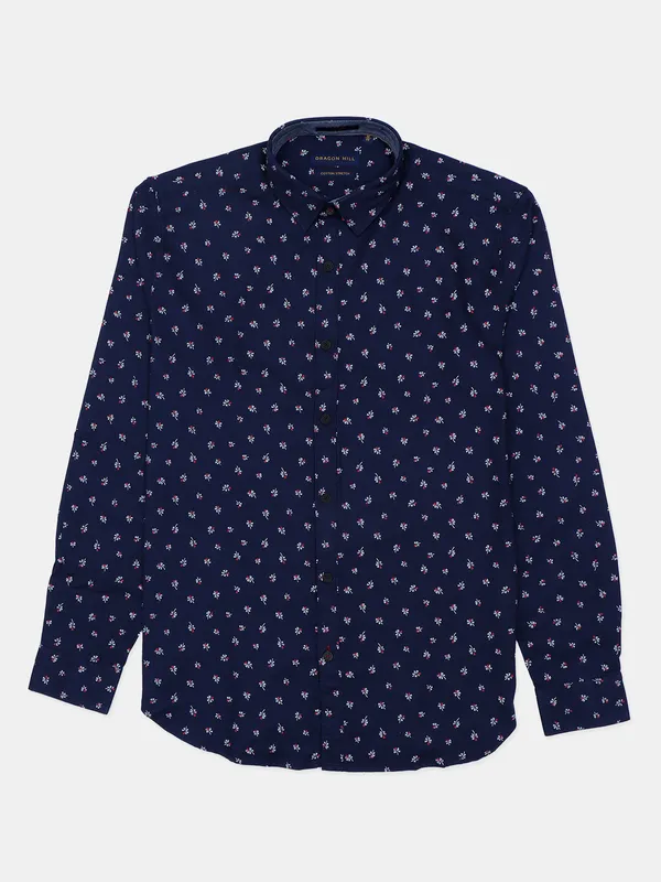 Dragon Hill printed navy blue casual shirt in cotton