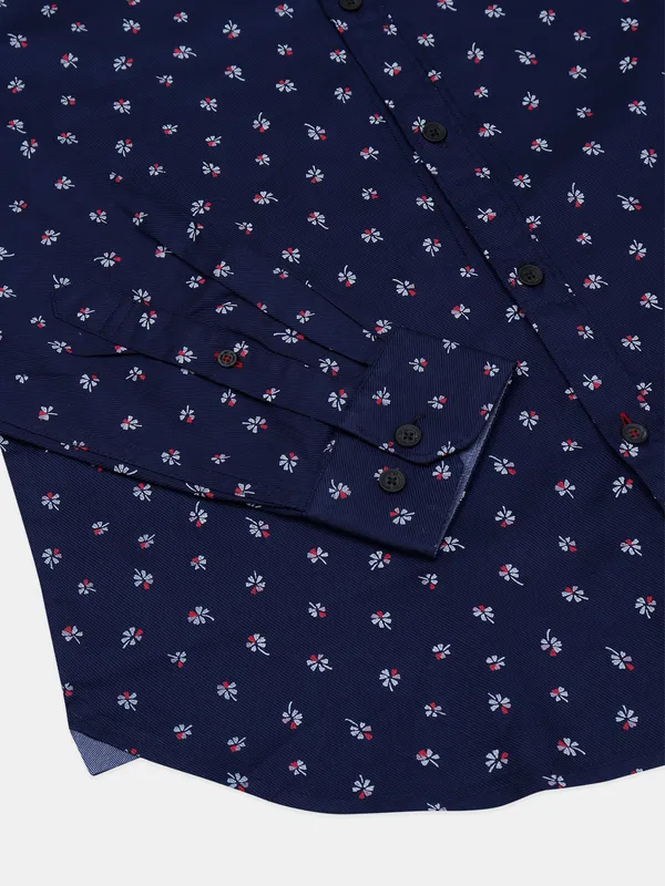 Dragon Hill printed navy blue casual shirt in cotton