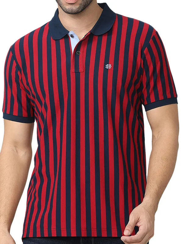 DRAGON HILL red and blue striped polo t-shirt