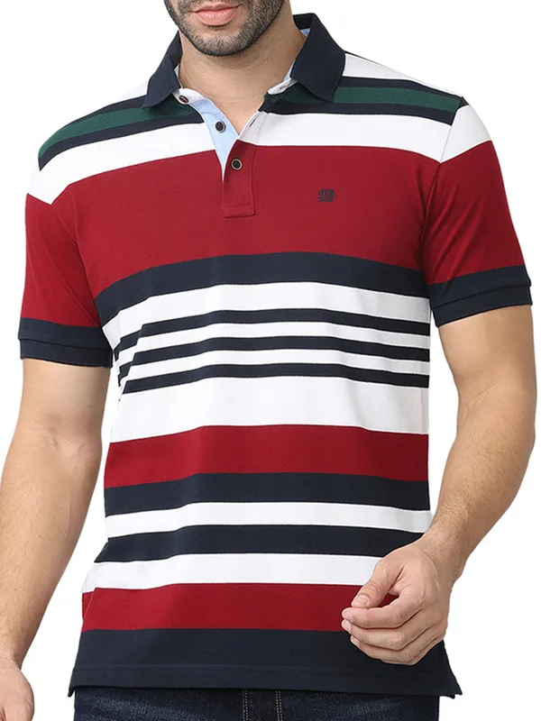 DRAGON HILL red and white cotton striped polo t-shirt