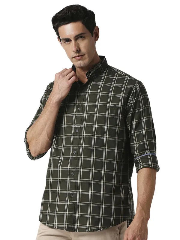 Dragon Hill slim fit bottle green checks shirt