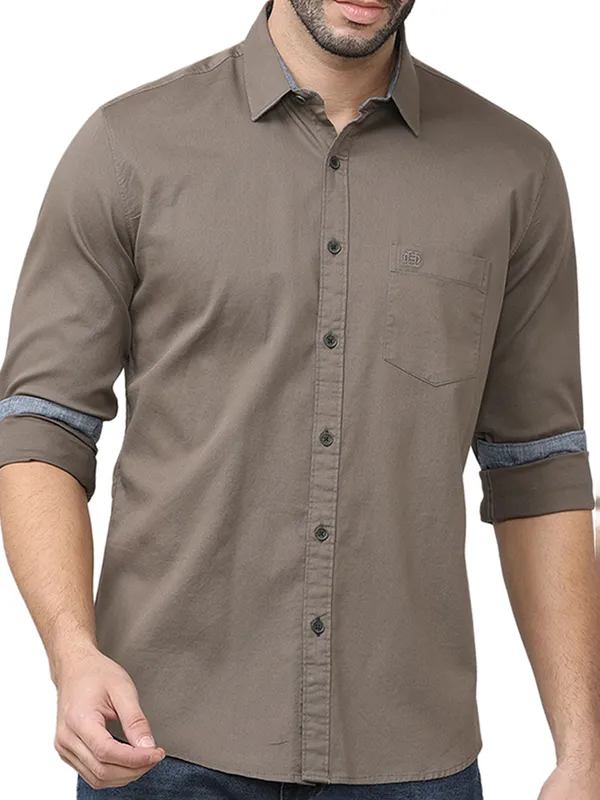 DRAGON HILL solid light brown casual shirt