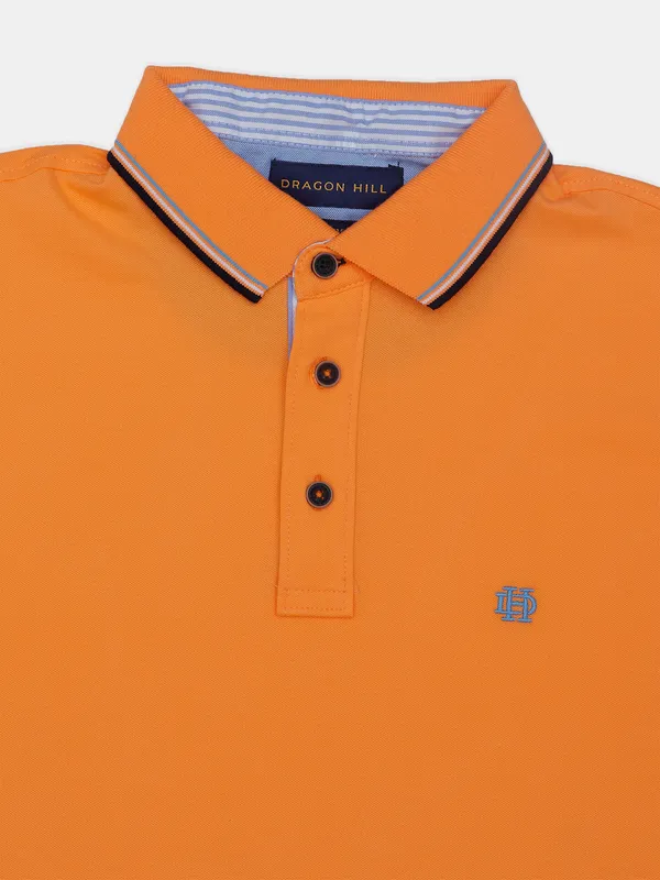 Dragon Hill solid orange slim fit cotton t shirt