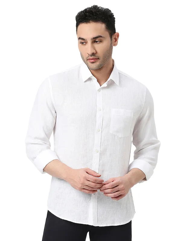 DRAGON HILL solid white linen casual shirt