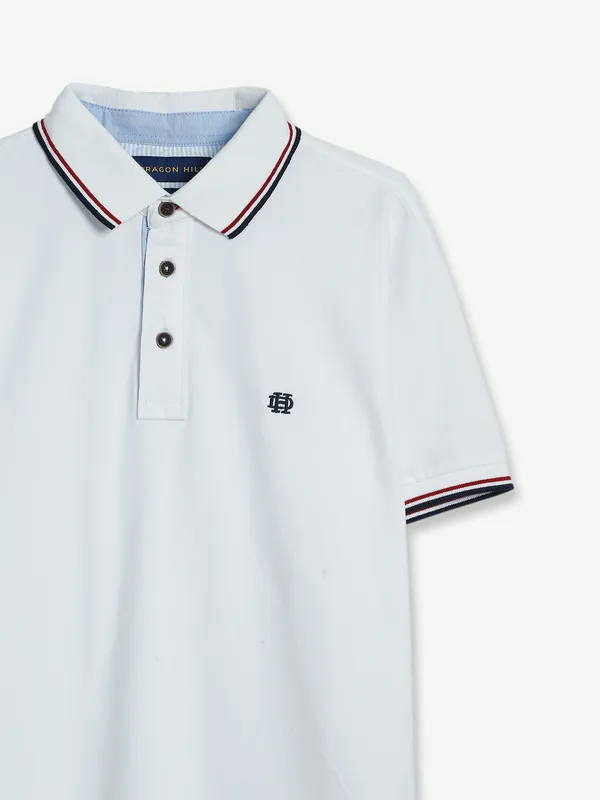 Dragon Hill white cotton plain t shirt