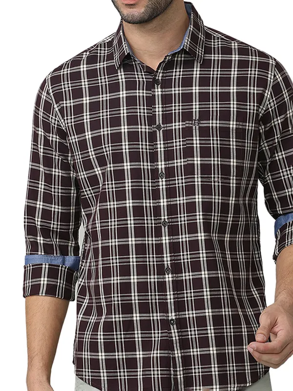 DRAGON HILL wine checkered casual cotton shirt