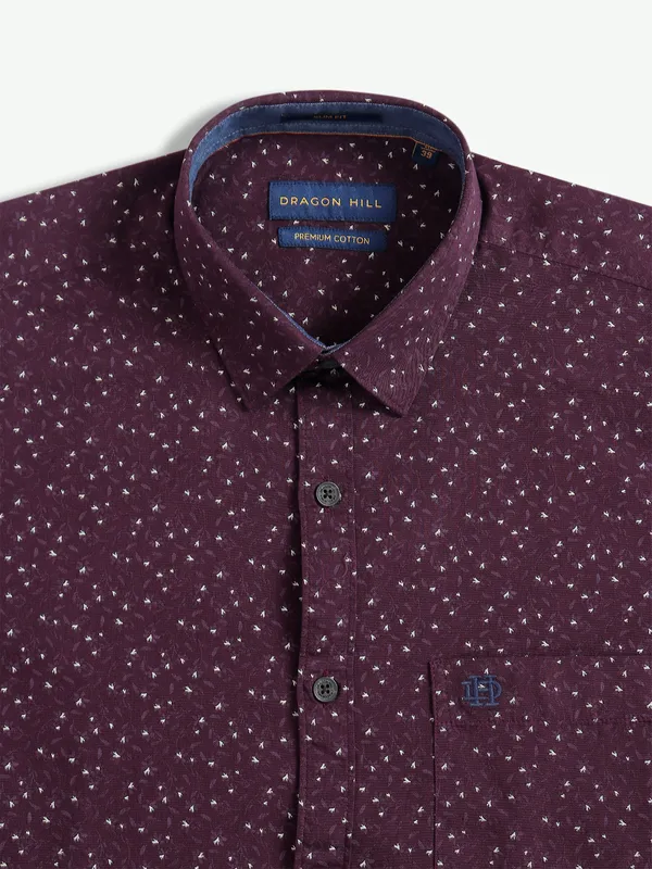 Dragon Hill wine printed cotton shirt