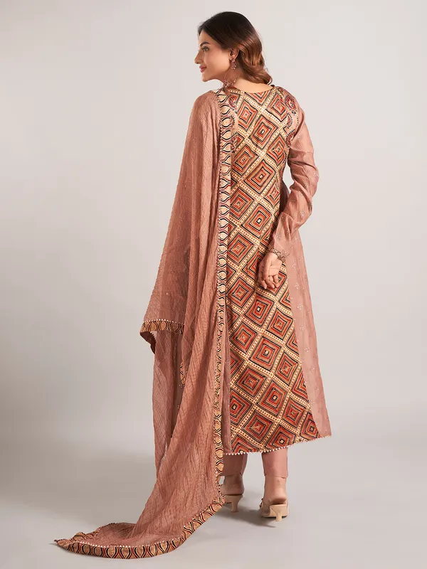 Dusty beige printed cotton silk salwar suit for women