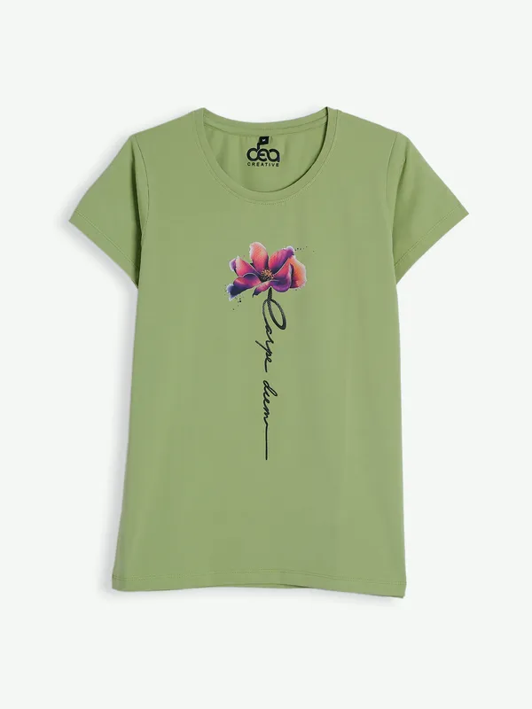 Dusty green cotton casual t shirt