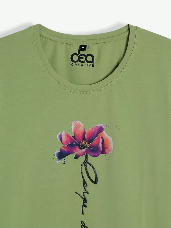 Dusty green cotton casual t shirt