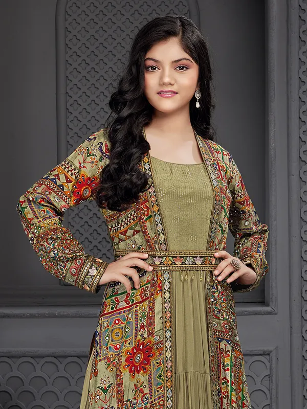 Dusty green georgette jacket style gown