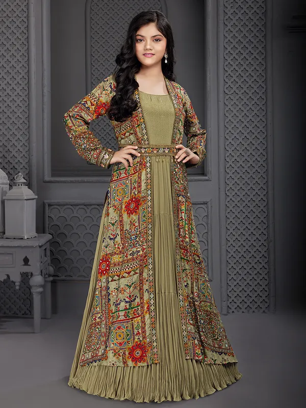 Dusty green georgette jacket style gown
