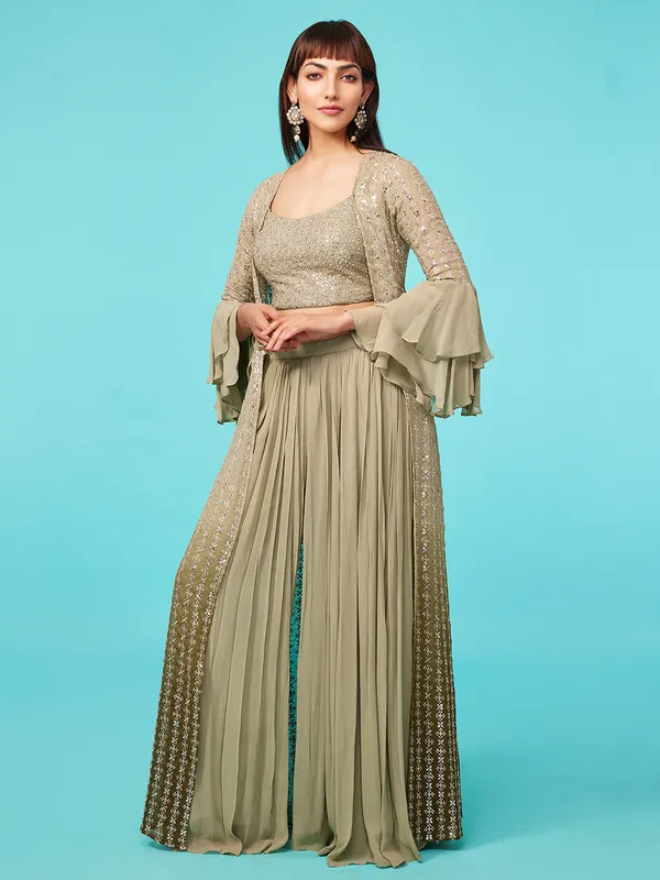 Dusty green jacket style palazzo suit