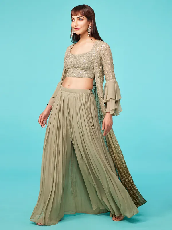Dusty green jacket style palazzo suit