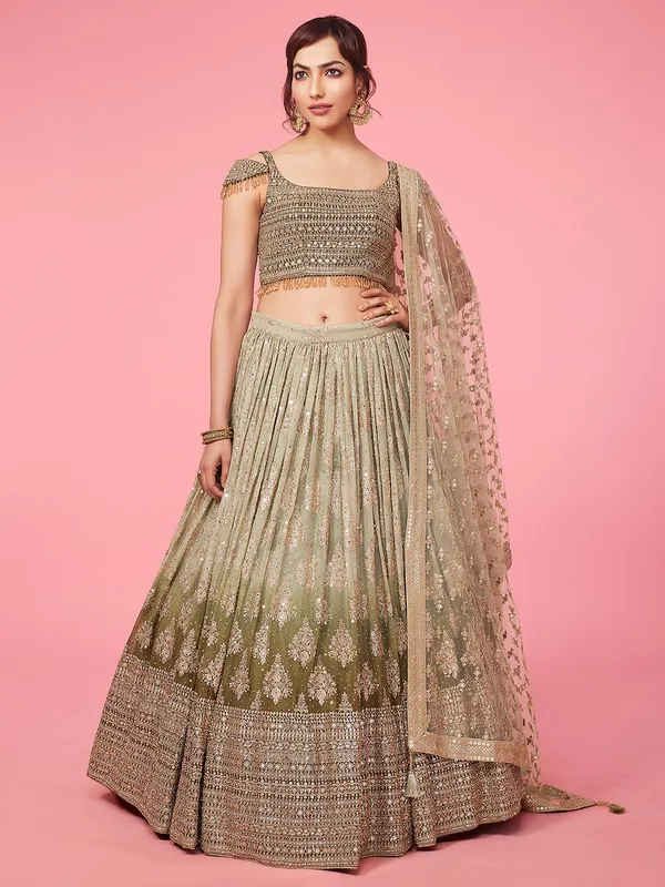 Dusty green ombre style georgette lehenga choli