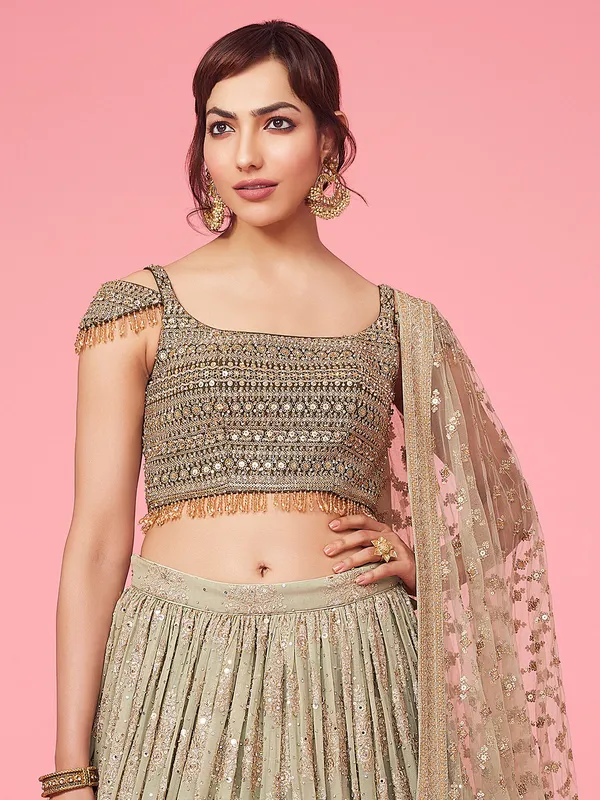Dusty green ombre style georgette lehenga choli
