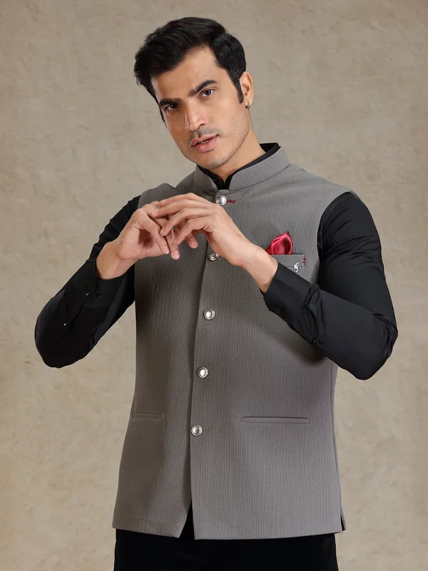 Dusty grey bandhgala nehru jacket for men