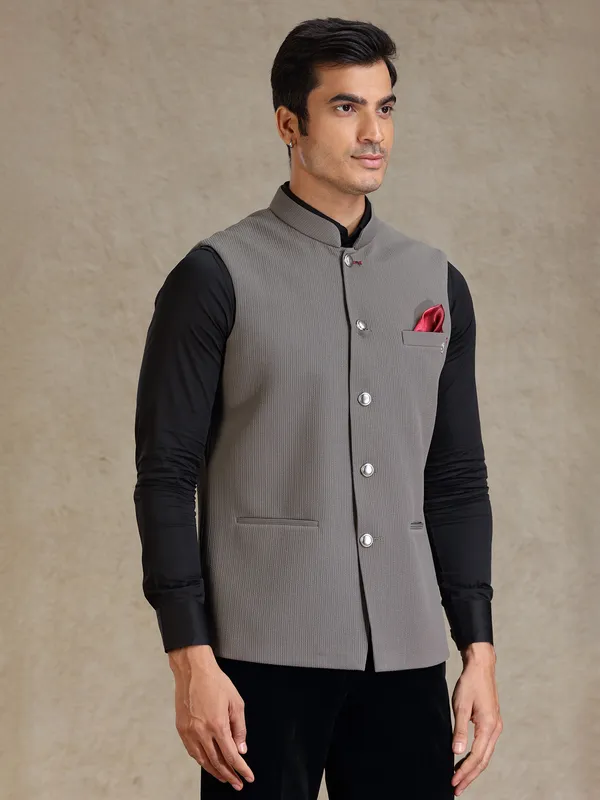 Dusty grey bandhgala nehru jacket for men