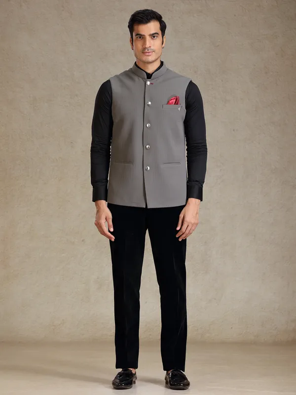 Dusty grey bandhgala nehru jacket for men