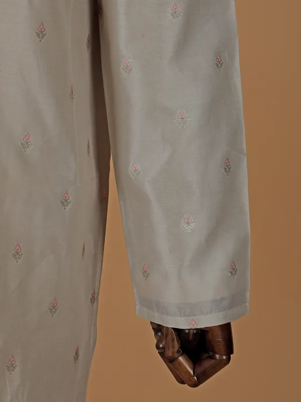 Dusty grey silk kurta suit in zari weaved design