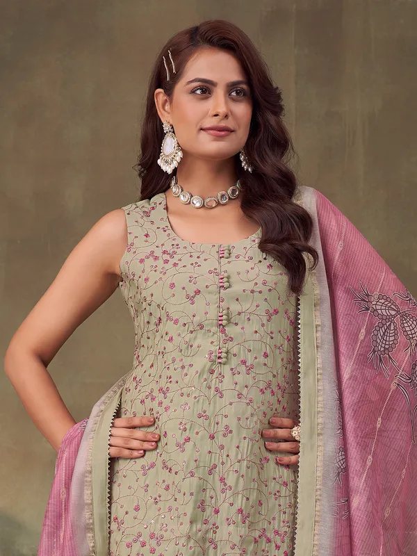 Dusty light green silk salwar suit with dupatta