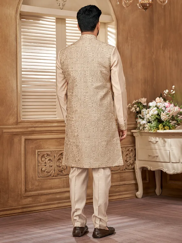 Dusty peach raw silk indowestern jacket for a classy appeal