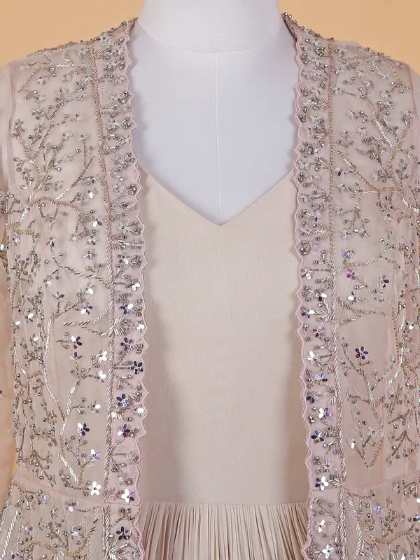 Dusty pink anarkali suit with shrug