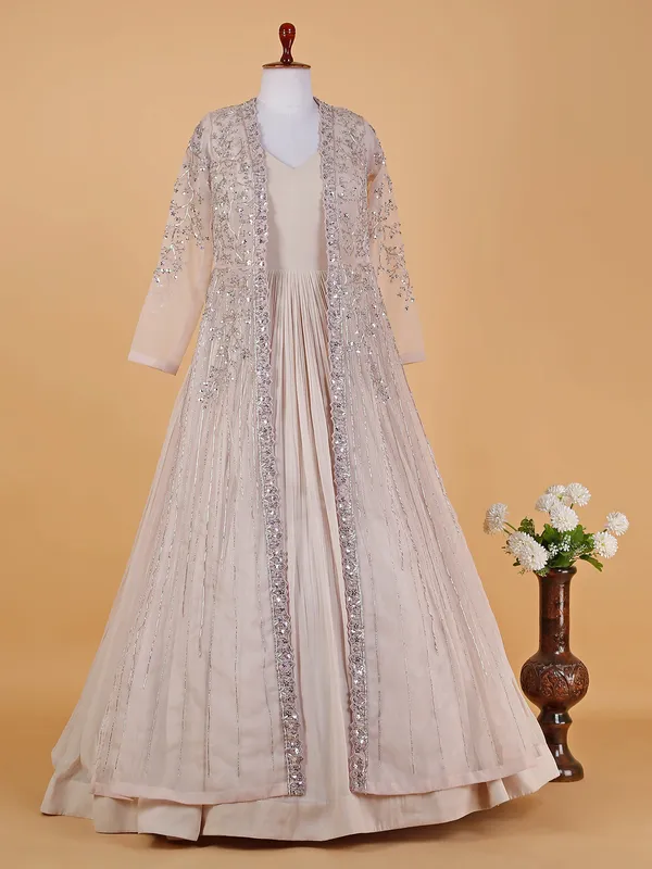 Dusty pink anarkali suit with shrug